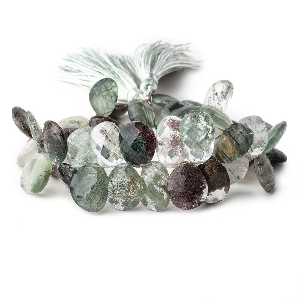 10-16mm Moss & Tourmalinated Quartz Faceted Free Shape 8 inch 41 Beads