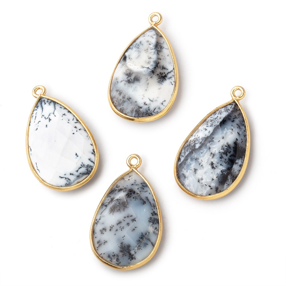 26x17mm Vermeil Bezel Dendritic Opal Faceted Pear Focal Bead Pendant 1 piece