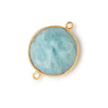 21mm Vermeil Bezeled Aquamarine Coin Focal Bead Connector 1 pc