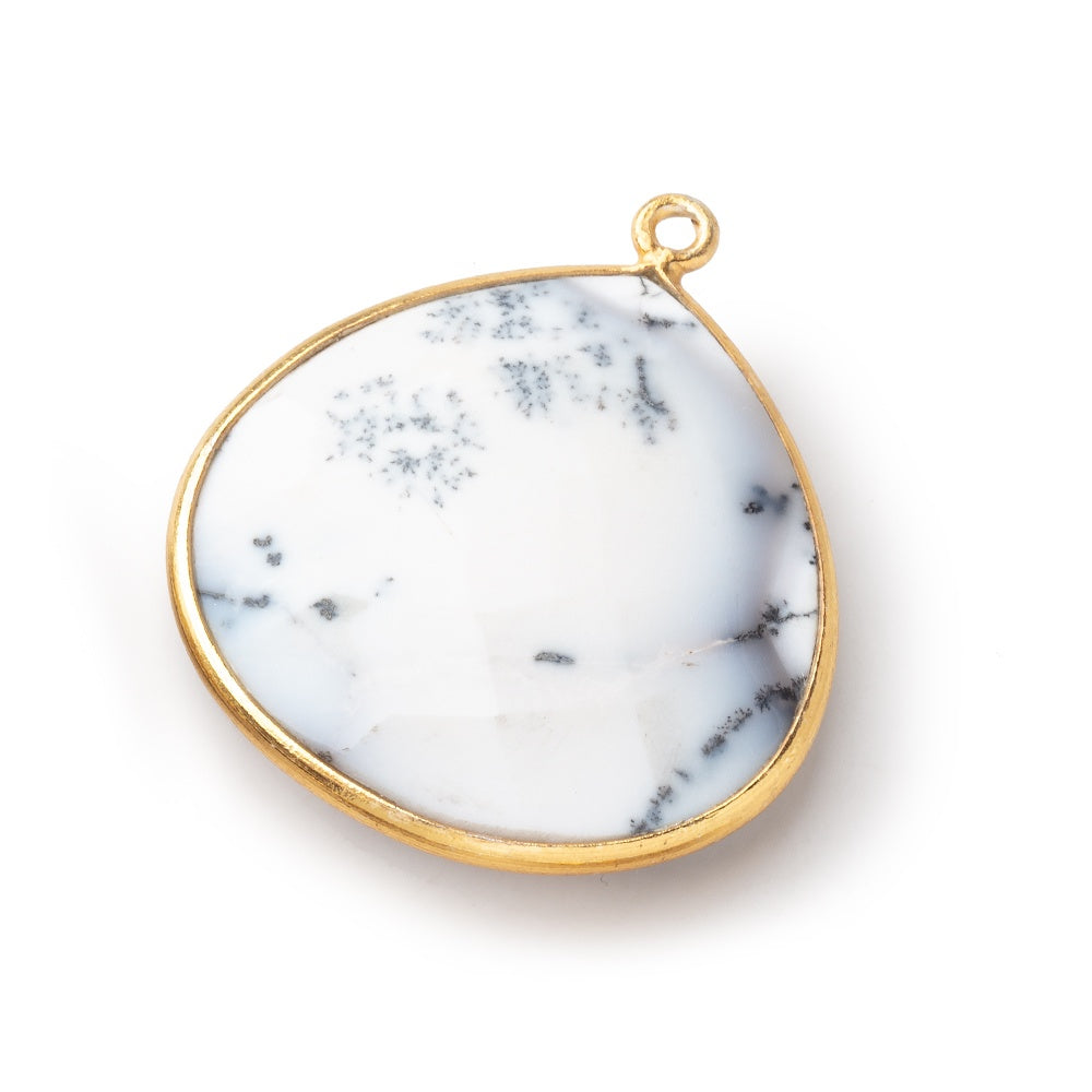 26x26mm Vermeil Bezel Dendritic Opal Faceted Heart Focal Bead Pendant 1 piece