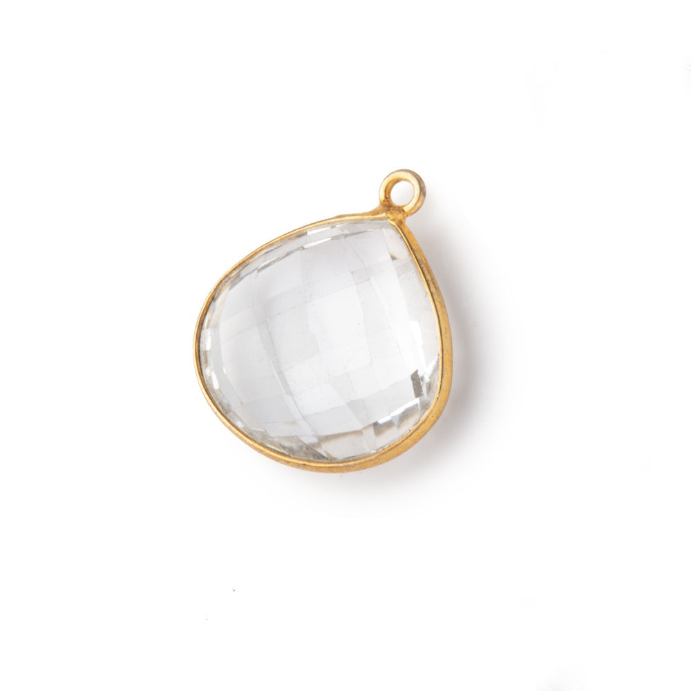 17mm Vermeil Bezeled Crystal Quartz faceted heart focal pendant 1 piece