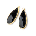 30x13mm Vermeil Bezeled Black Chalcedony faceted Pear Focal Pendant