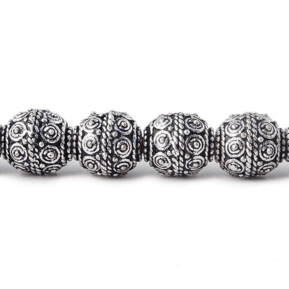 10mm Antiqued Sterling Silver Plated Copper Bead Roval, Concentric Circles 8 inch 18 pcs