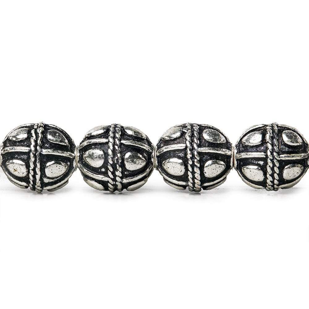 10mm Antiqued Sterling Silver Plated Copper Bead Roval, Pear Design 8 inch 18 pcs