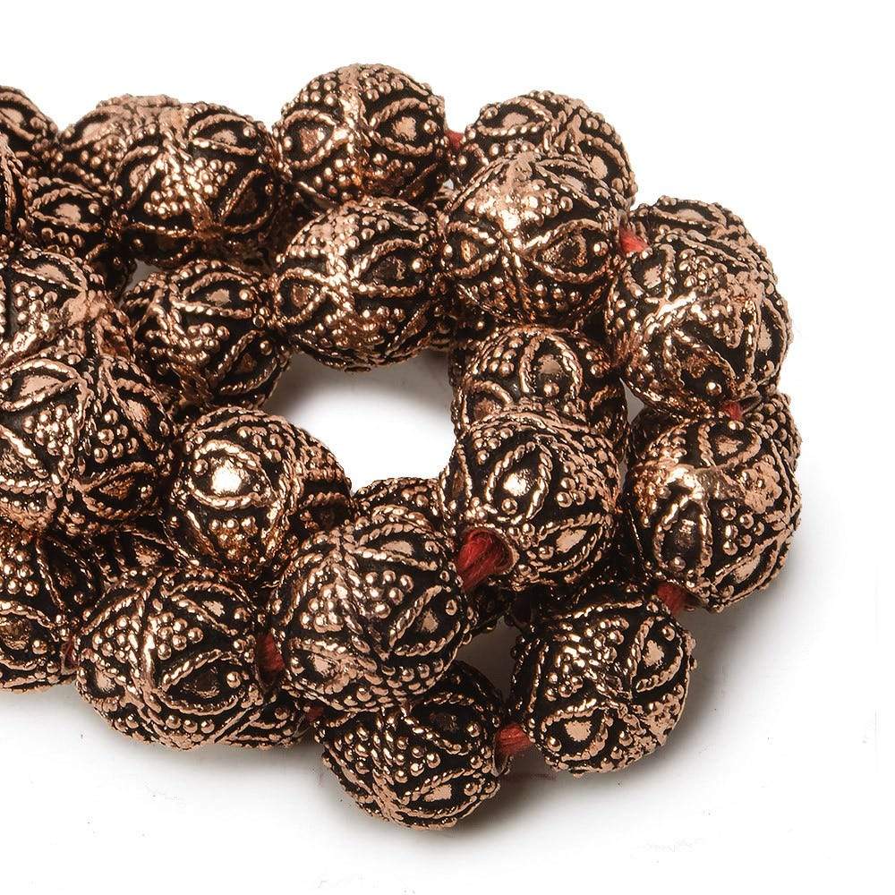 10mm Copper Bead Round Miligrain Triangle and Heart 8 inch 18 pcs