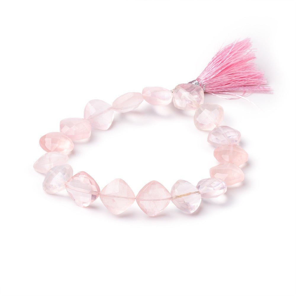 10mm Rose Quartz Faceted Pillow Beads 7.5 inch 17 pieces