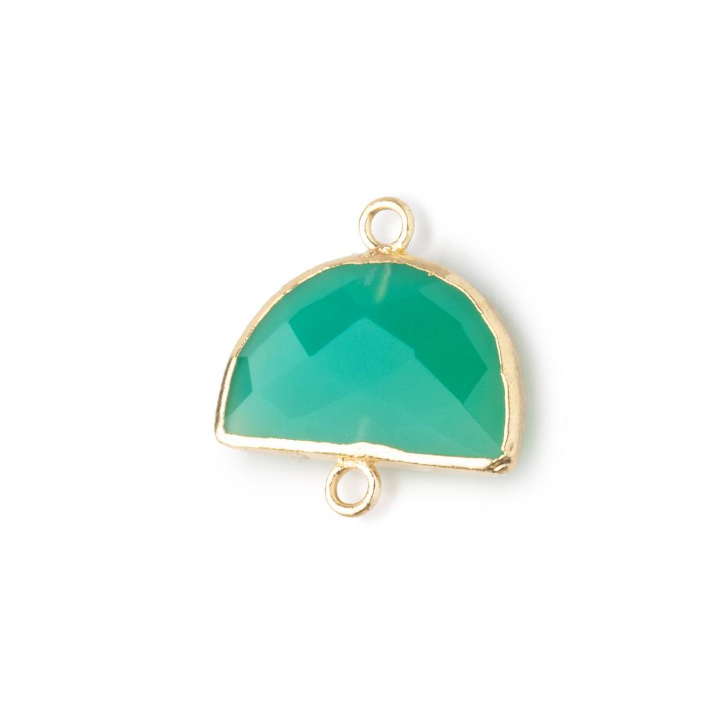 10x15mm Gold Leafed Green Onyx Faceted Half Moon Focal Connector 1 piece