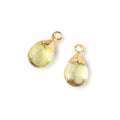 10x7mm Gold Leafed Lemon Quartz Faceted Pear Set of 2 Pendants