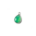 10x7mm Sterling Silver Bezel Green Onyx faceted pear Petite Pendant 1 piece
