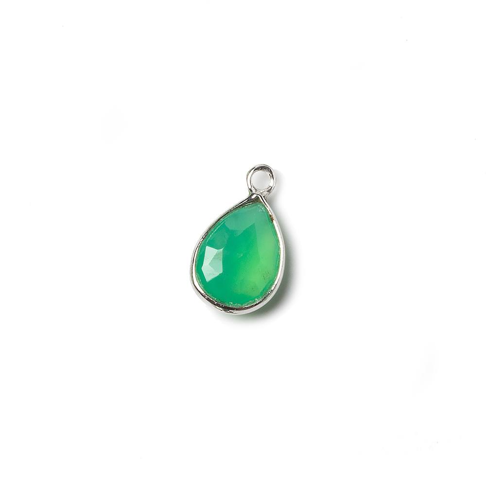 10x7mm Sterling Silver Bezel Green Onyx faceted pear Petite Pendant 1 piece