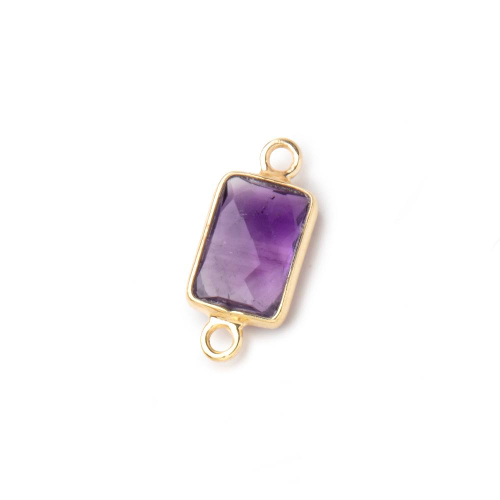 10x7mm Vermeil Bezel Amethyst Faceted Rectangle Connectors 1 piece