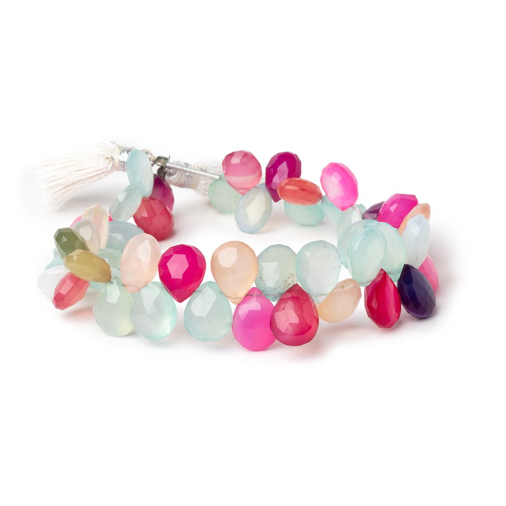 10x8-12x9mm Multi Color Chalcedony Faceted Pears 7.5 inch 46 Beads