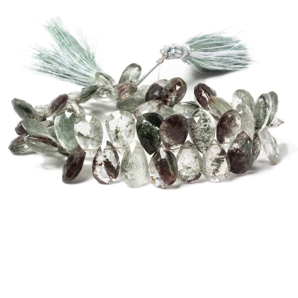 10x8-13x7mm Moss Quartz faceted pear briolettes 8 inch 56 Beads