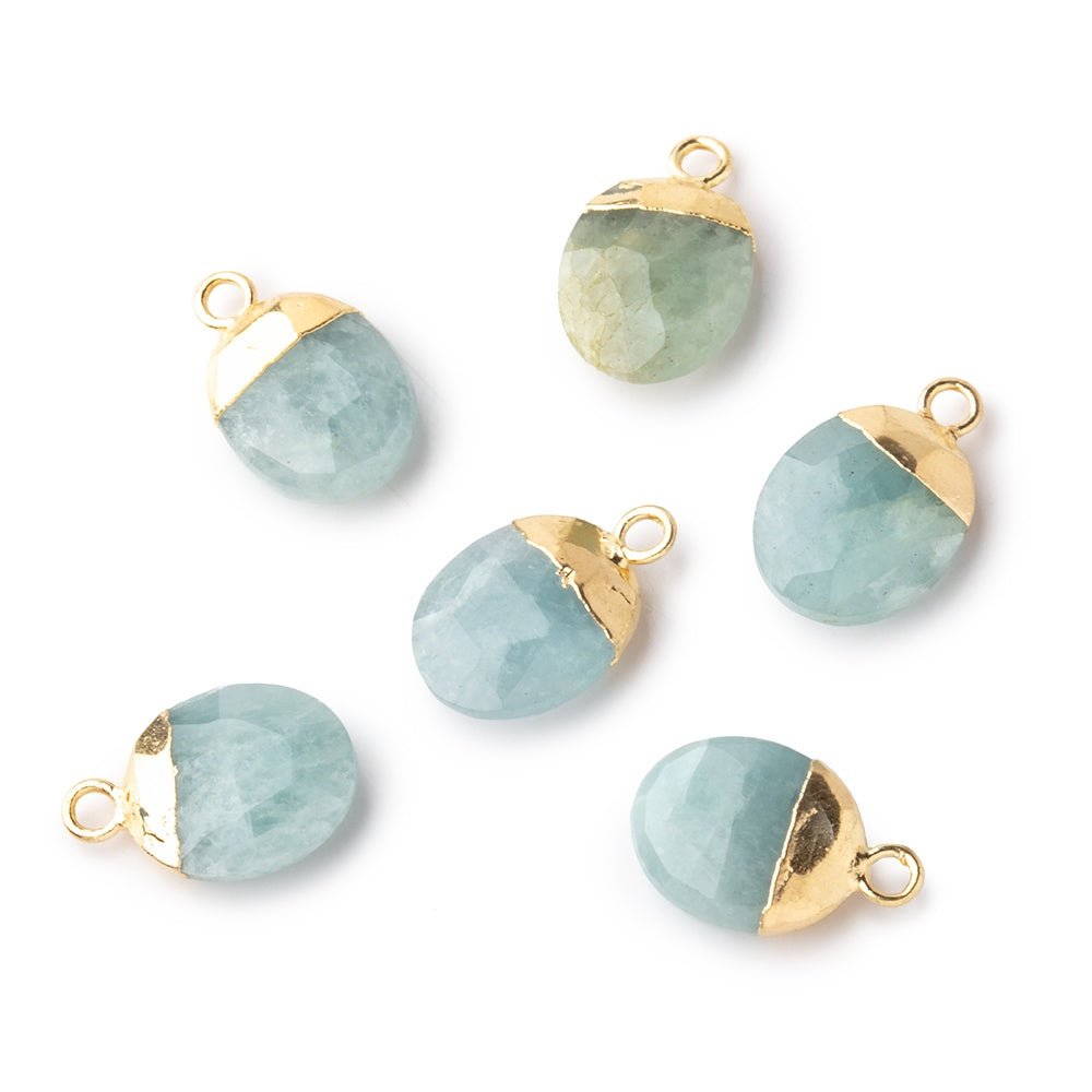10x8mm Gold Leafed Aquamarine Faceted Oval Focal Bead 1 piece