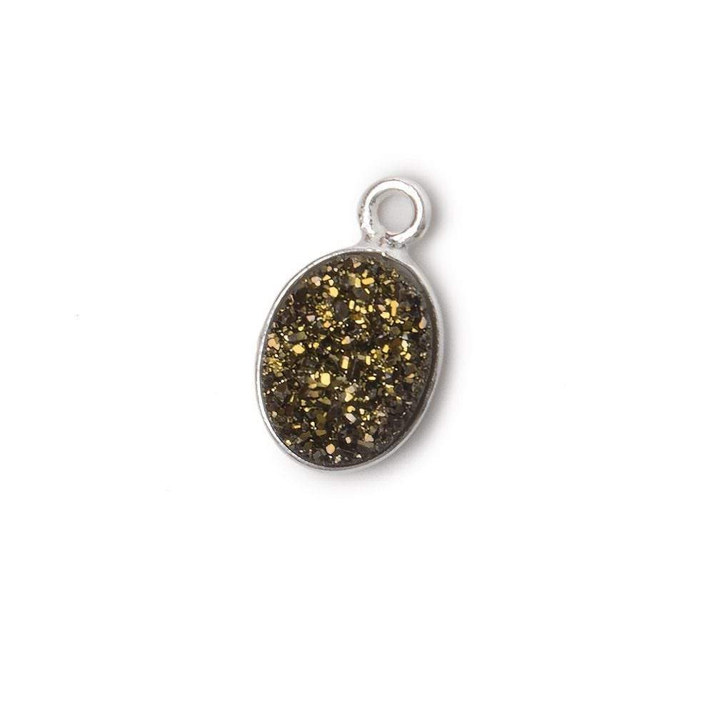 10x8mm Silver .925 Bezel Metallic Bronze Drusy Oval Pendant  1 piece