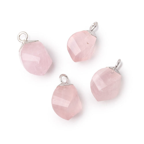 11-12mm Silver Leafed Rose Quartz Twist Focal Pendant 1 piece