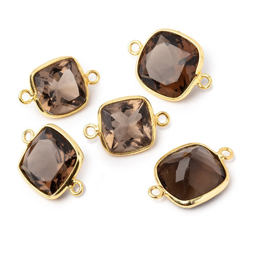 11-12mm Vermeil Bezel Smoky Quartz Pavilion Faceted Cushion Connector 1 piece