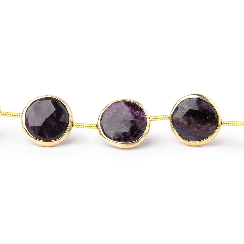 11-12mm Vermeil Bezel Sugilite Faceted Coins 6.5 inch 10 Beads