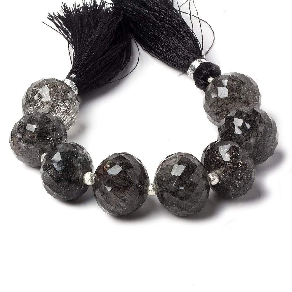 11-13mm Tourmalinated Quartz Large Hole concave faceted rondelles 4.5 inch 8 beads