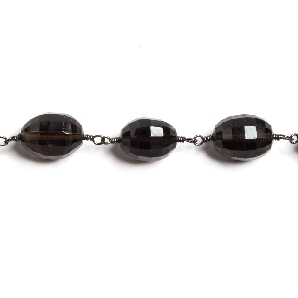 11.5x8.5mm Smoky Quartz faceted nugget Black Gold plated Chain by the foot