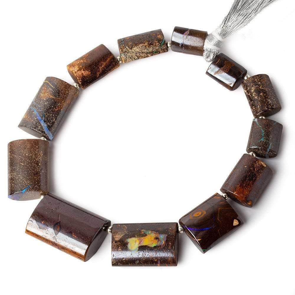 11.5x9-23.5x17mm Australian Boulder Opal plain oval tube beads 8.5 inch 12 pieces AA