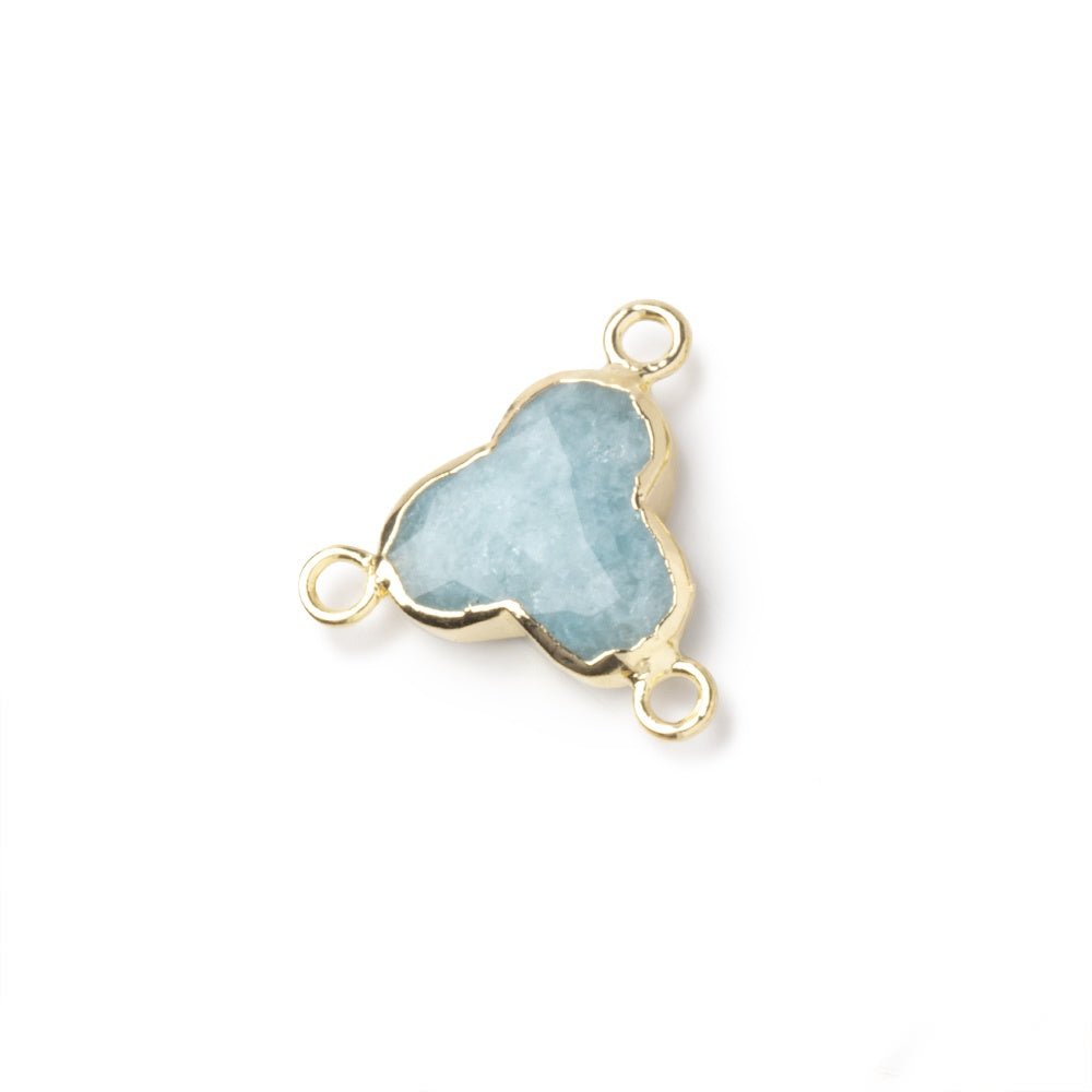 11mm Gold Leafed Aquamarine Faceted Trefoil 3 Ring Connector 1 piece