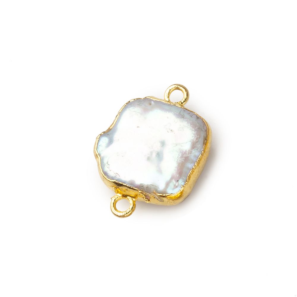 11mm Gold Leafed White Square Freshwater Pearl Connector Focal Bead 1 piece