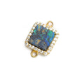 11mm Vermeil CZ Bezel Chrysocolla square Connector 1 focal bead