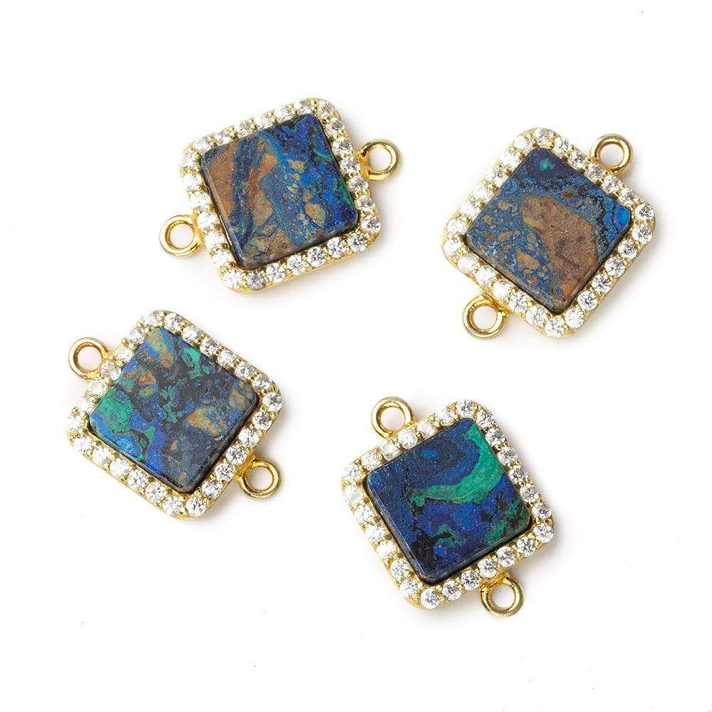 11mm Vermeil CZ Bezel Chrysocolla square Connector 1 focal bead