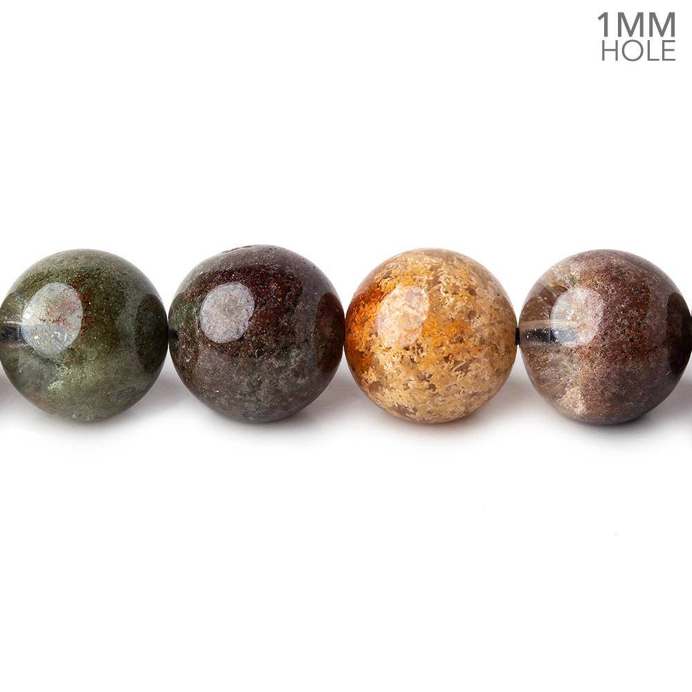 11mm Lodolite (Moss Garden Quartz) plain round large hole beads 16 inch 37 pieces A