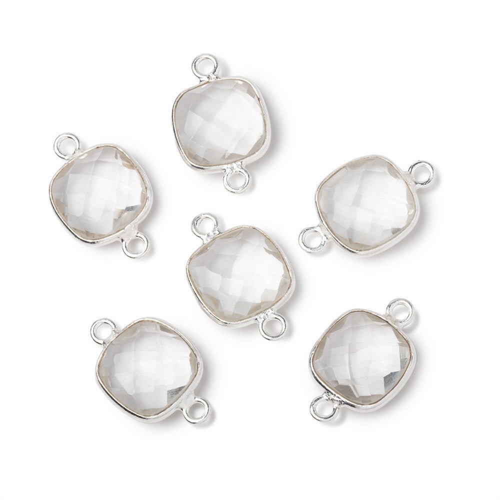 11mm Sterling Silver Bezel Crystal Quartz Faceted Cushion Connector 1 piece