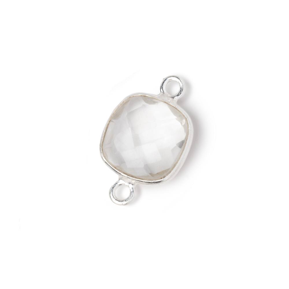 11mm Sterling Silver Bezel Crystal Quartz Faceted Cushion Connector 1 piece