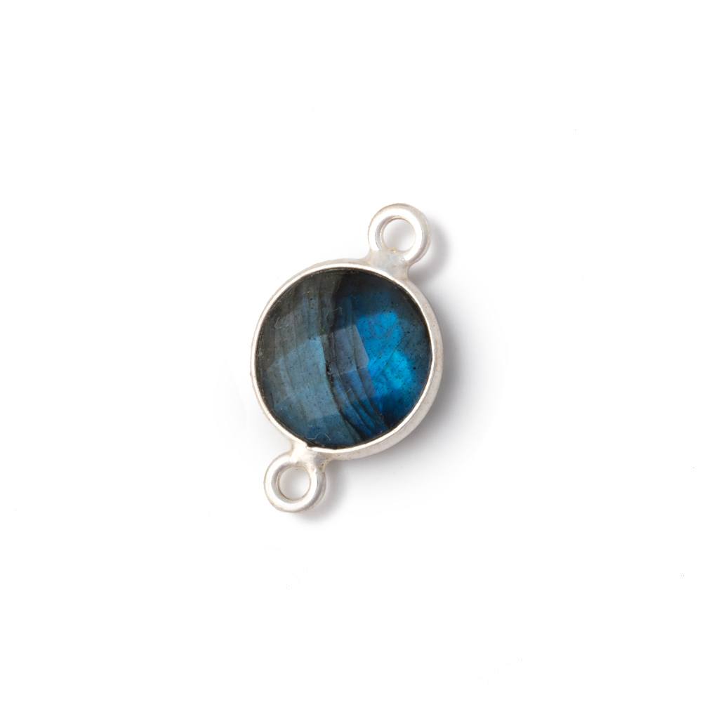 11mm Sterling Silver Bezel Labradorite Faceted Coin Connector 1 piece