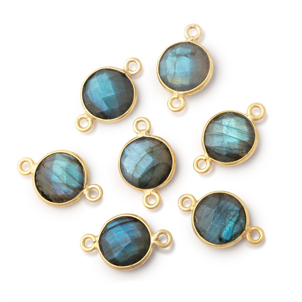 11mm Vermeil Bezel Labradorite Faceted Coin Connector 1 piece