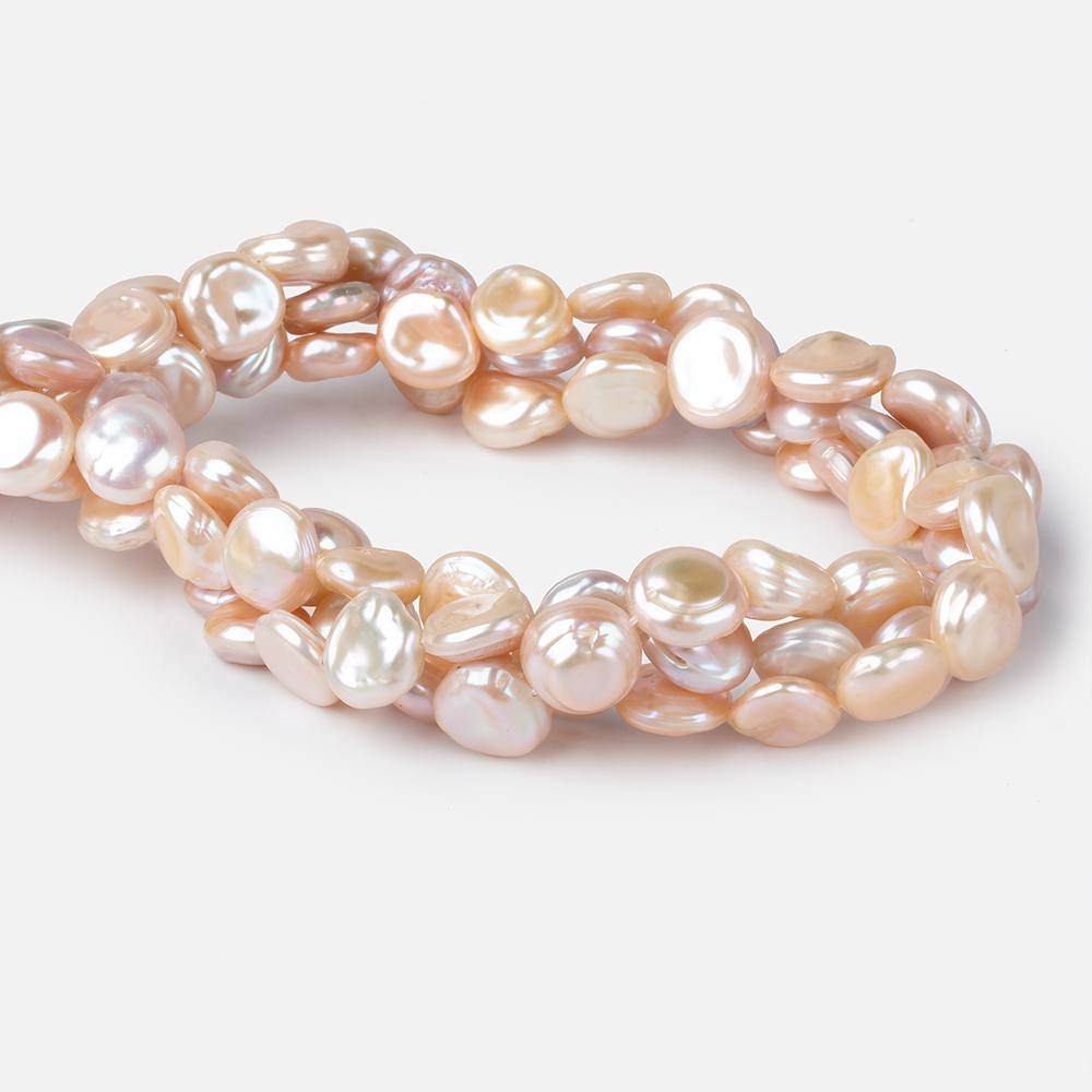 11x11-13x12mm Peachy Pink Keshi side drilled Freshwater Pearls 15.5 inch 35 pieces