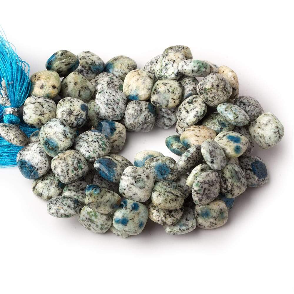 11x11mm K2 Azurite Granite "K2 Jasper" plain pillow beads 8 inch 30 beads