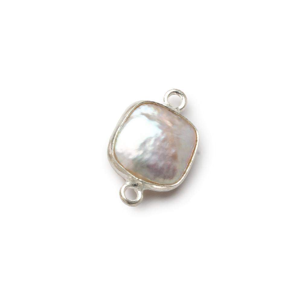 11x11mm Sterling Silver Bezel White Square Pearl Connector 1 piece