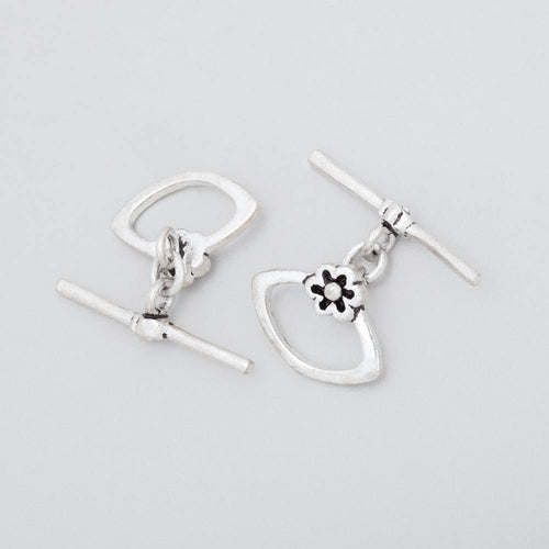 11x15mm Antiqued Sterling Silver Marquise Toggle with Flower 1 piece