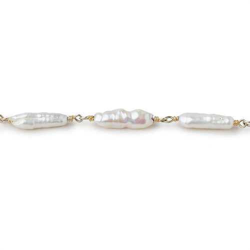 11x4-17x4mm White Biwa Pearls on Vermeil Chain by the Foot 15 pieces