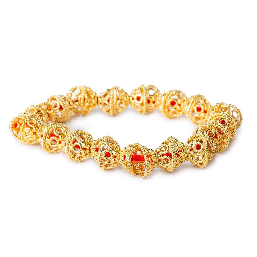 11x6mm 22kt Gold Plated Copper Bead Cap with Circular Pattern 8 inch 34 pieces