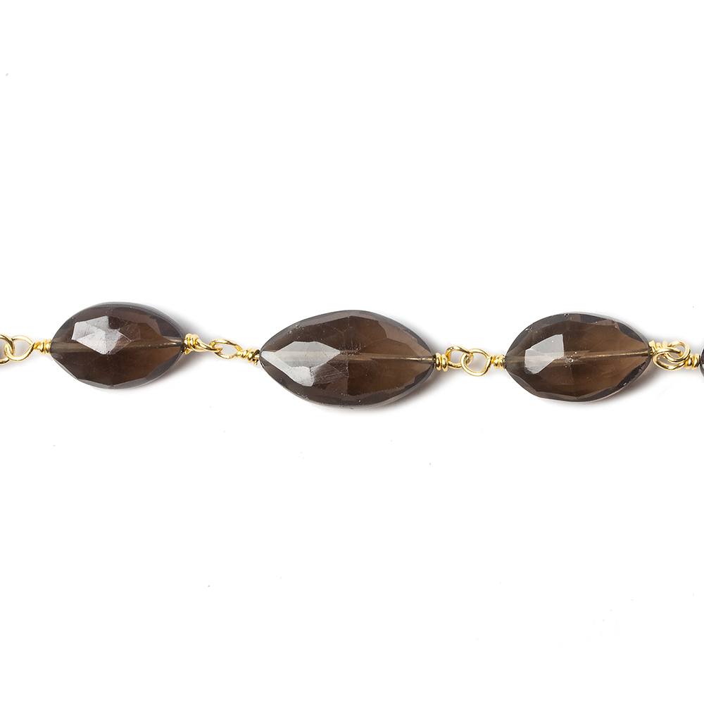 11x7mm Smoky Quartz faceted oval Gold Chain by the foot 19 pieces