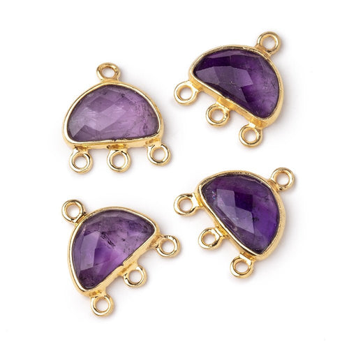 11x7mm Vermeil Bezel Amethyst faceted Half Moon 3 ring Connector 1 piece