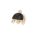 11x7mm Vermeil Bezel Black Drusy Half Moon 3 ring Connector 1 piece