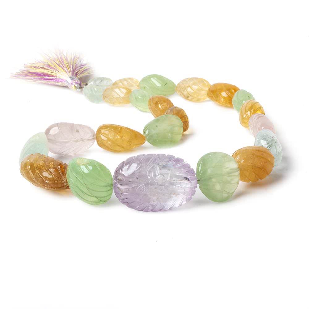 11x8-30x20mm Multi Gemstone Hand Carved Nugget beads 16 inch 23 pieces AA