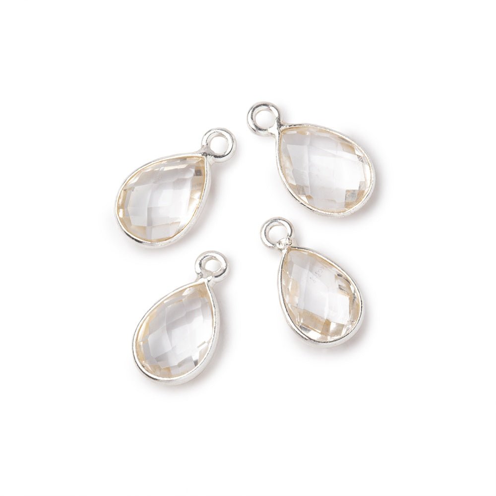 11x8mm .925 Silver Bezel Crystal Quartz Faceted Pear Focal Pendants Set of 4 pieces