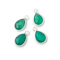 11x8mm .925 Silver Bezel Green Onyx Faceted Pear Focal Pendants Set of 4 pieces