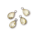 11x8mm Black Gold Bezel Lemon Quartz Faceted Pear Focal Pendants Set of 4 pieces