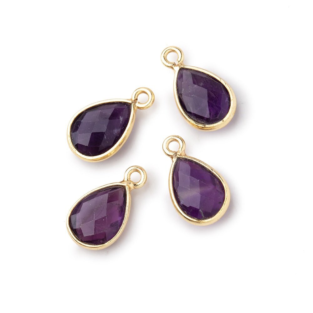 11x8mm Vermeil Bezel Amethyst Faceted Pear Focal Pendants Set of 4 pieces