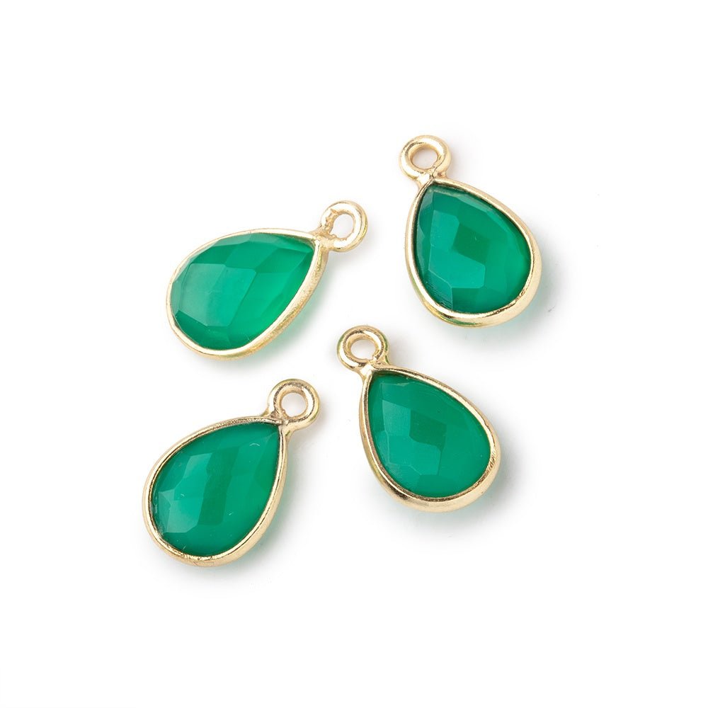 11x8mm Vermeil Bezel Green Onyx Faceted Pear Focal Pendants Set of 4 pieces