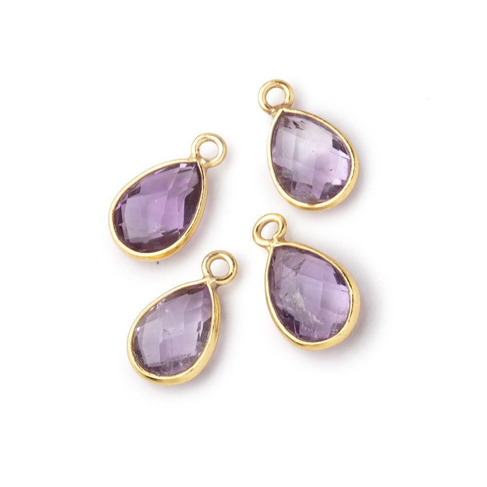 11x8mm Vermeil Bezel Pink Amethyst Faceted Pear Focal Pendants Set of 4 pieces